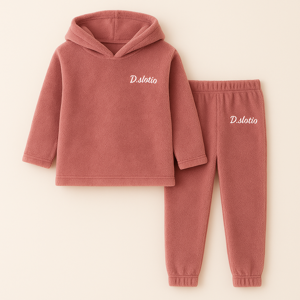 Kids Fleece Hoodie & Pajama Set Peach - Sunshine