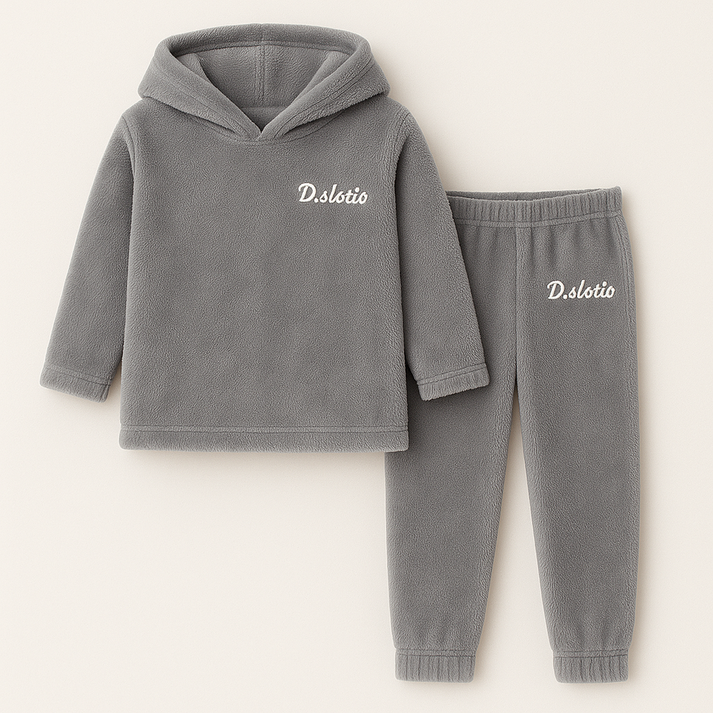 Kids Fleece Hoodie & Pajama Set Grey - Sunshine