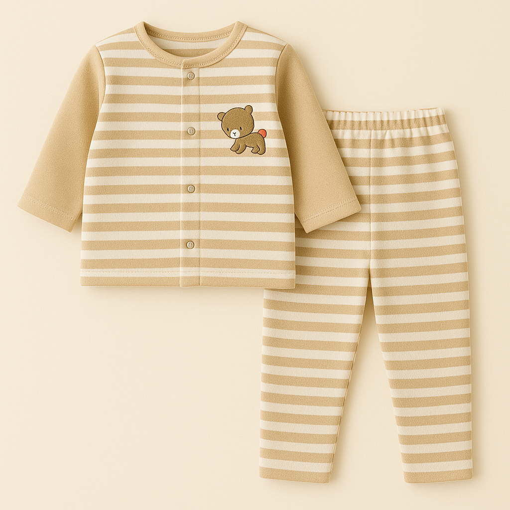 Baby Sleepsuit Fleece Stripes Beige - Sunshine