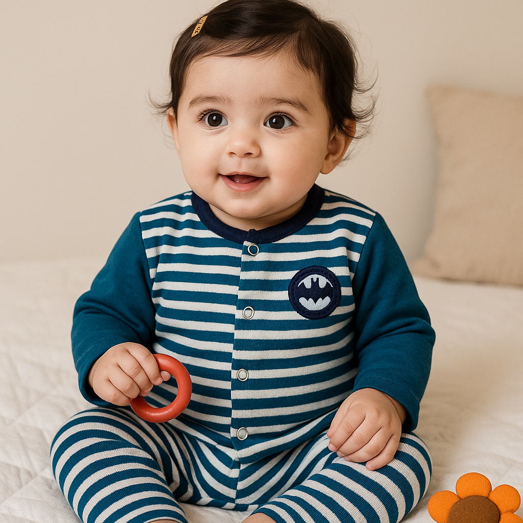 Baby Sleepsuit Fleece Stripes Green - Sunshine