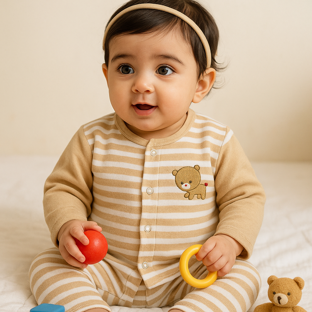 Baby Sleepsuit Fleece Stripes Beige - Sunshine