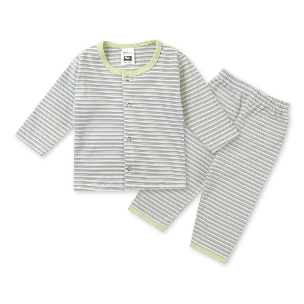 Baby Fleece Sleepsuit Stripes Green - Sunshine