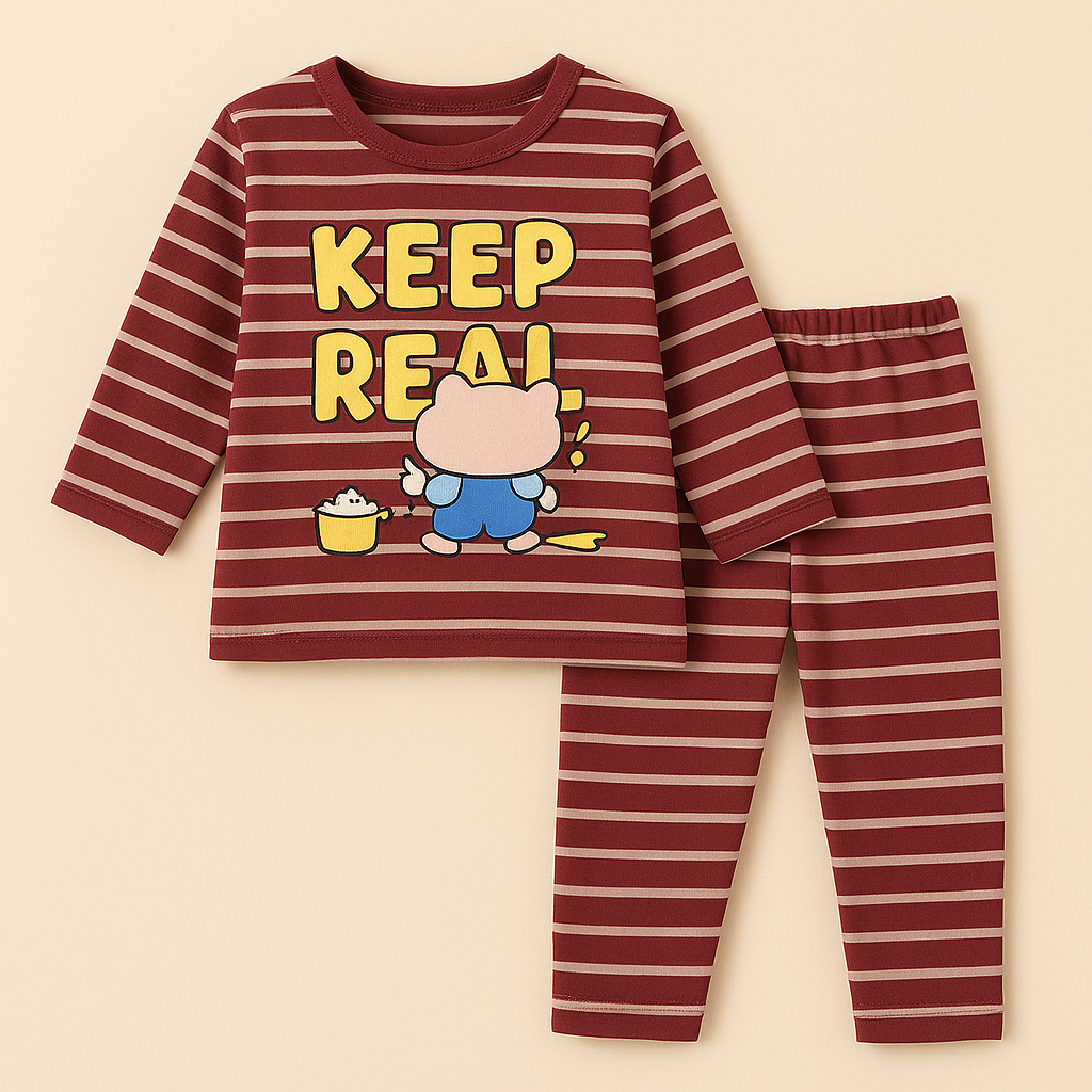 Baby Winter Pajama Set Keep Real Stripes Maroon - Sunshine
