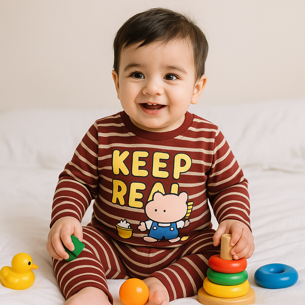 Baby Winter Pajama Set Keep Real Stripes Maroon - Sunshine