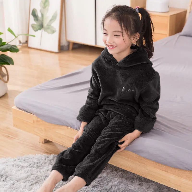 Kids Fleece Hoodie & Pajama Set Black - Sunshine