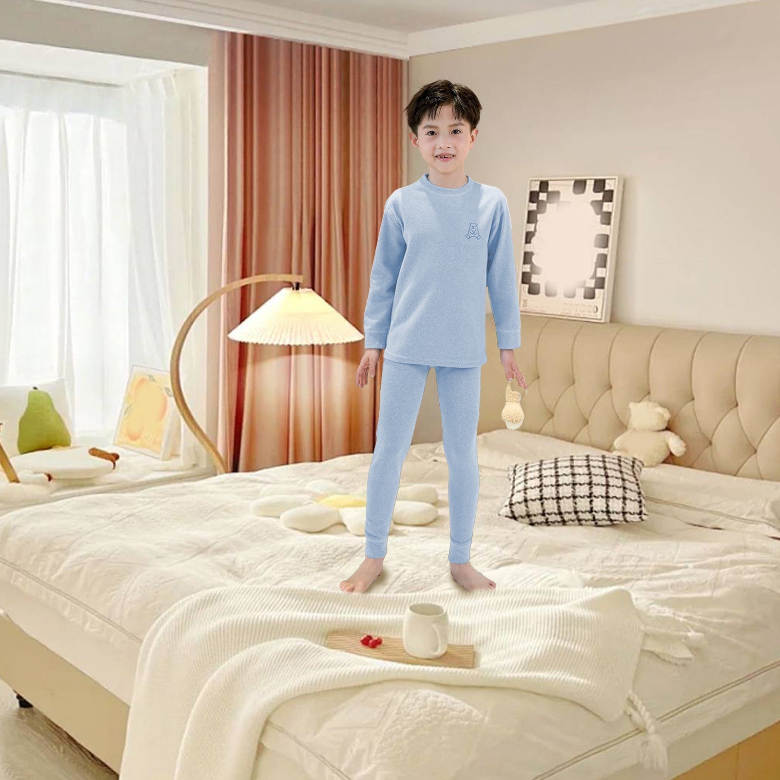 Kids Polyester Pajama Set Bear Sky Blue - Sunshine