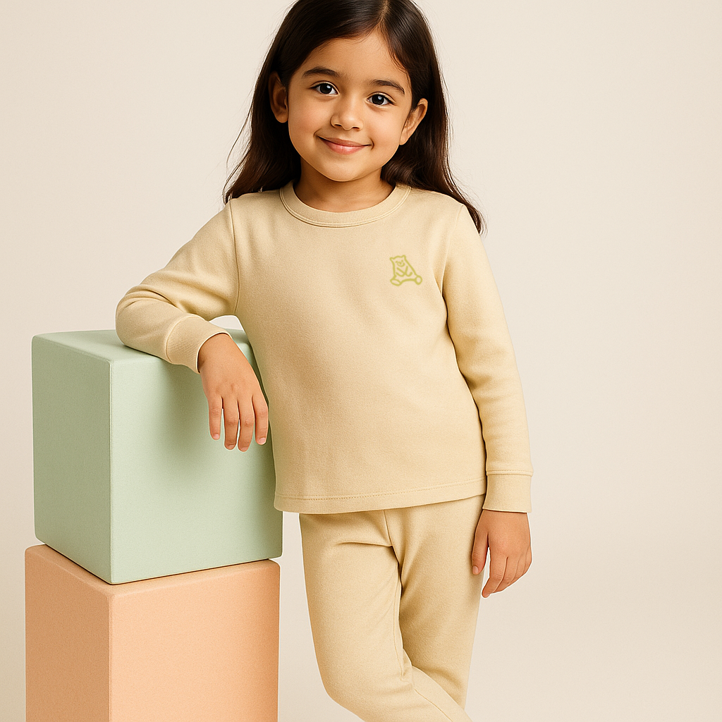 Kids Polyester Pajama Set Bear Beige - Sunshine