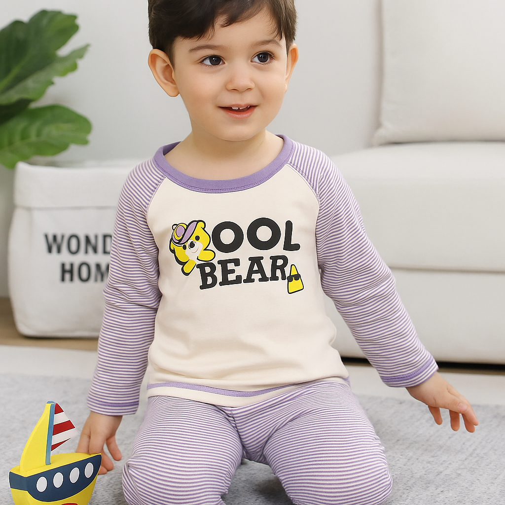 Baby Pajama Set Bear Stripes Purple - Sunshine