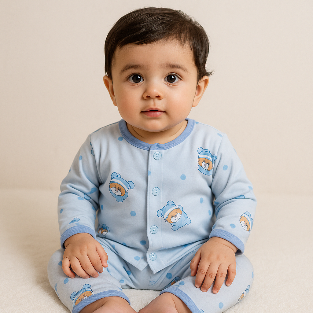 Baby Sleepsuit Fleece Astronaut Bear Blue - Sunshine