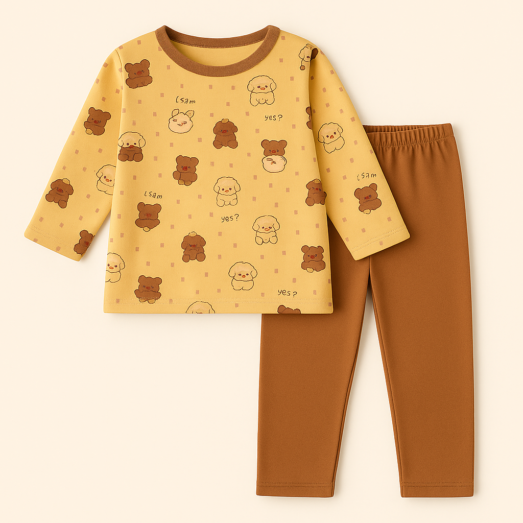 Baby Fleece Pajama Set Puppy Mustard - Sunshine