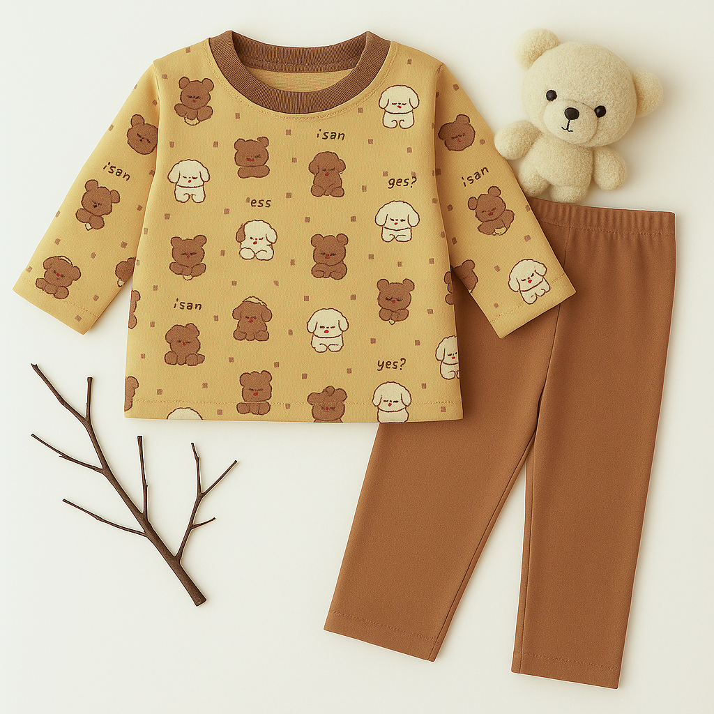 Baby Fleece Pajama Set Puppy Mustard - Sunshine