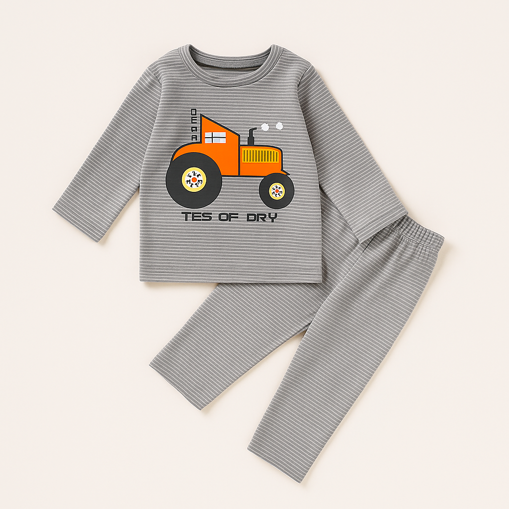 Baby Pajama Set Tractor Stripes Grey - Sunshine