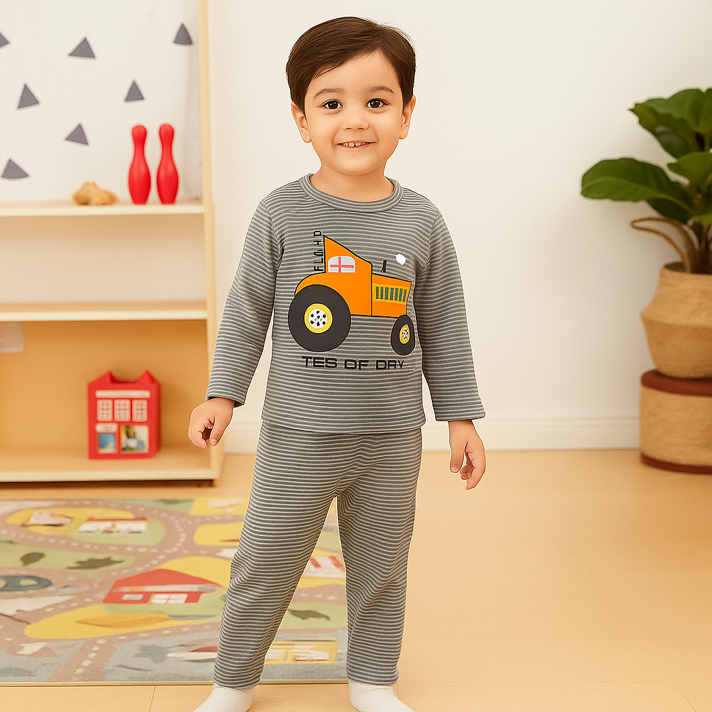 Baby Pajama Set Tractor Stripes Grey - Sunshine