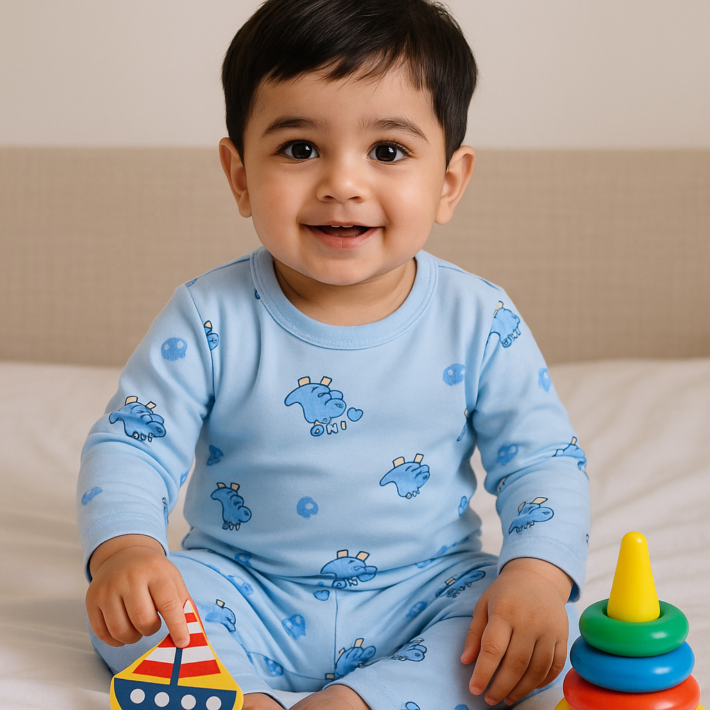 Baby Fleece Pajama Set Dino Blue - Sunshine