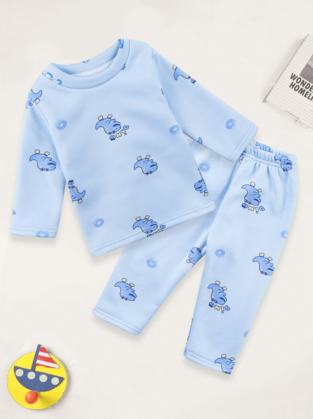 Baby Fleece Pajama Set Dino Blue - Sunshine