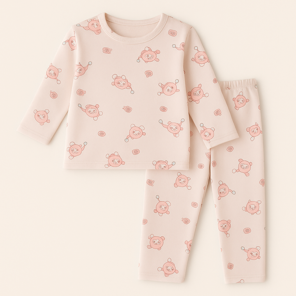 Baby Fleece Pajama Set Cartoon Baby Pink - Sunshine