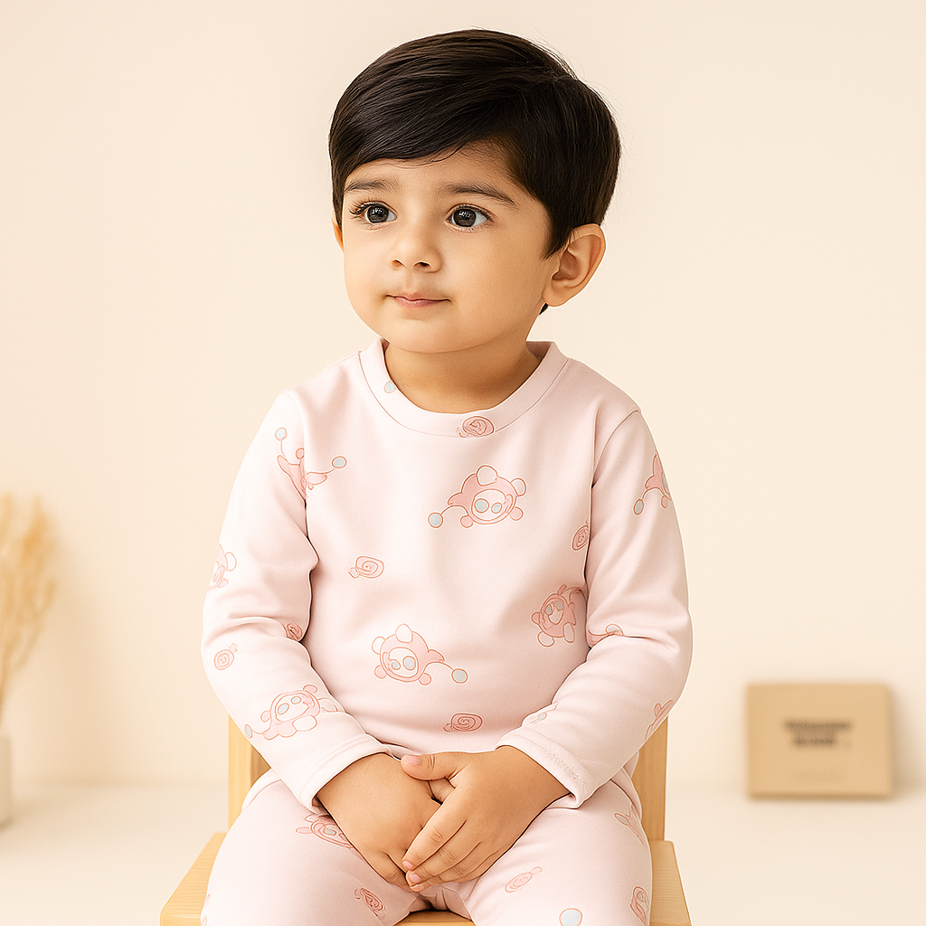 Baby Fleece Pajama Set Cartoon Baby Pink - Sunshine