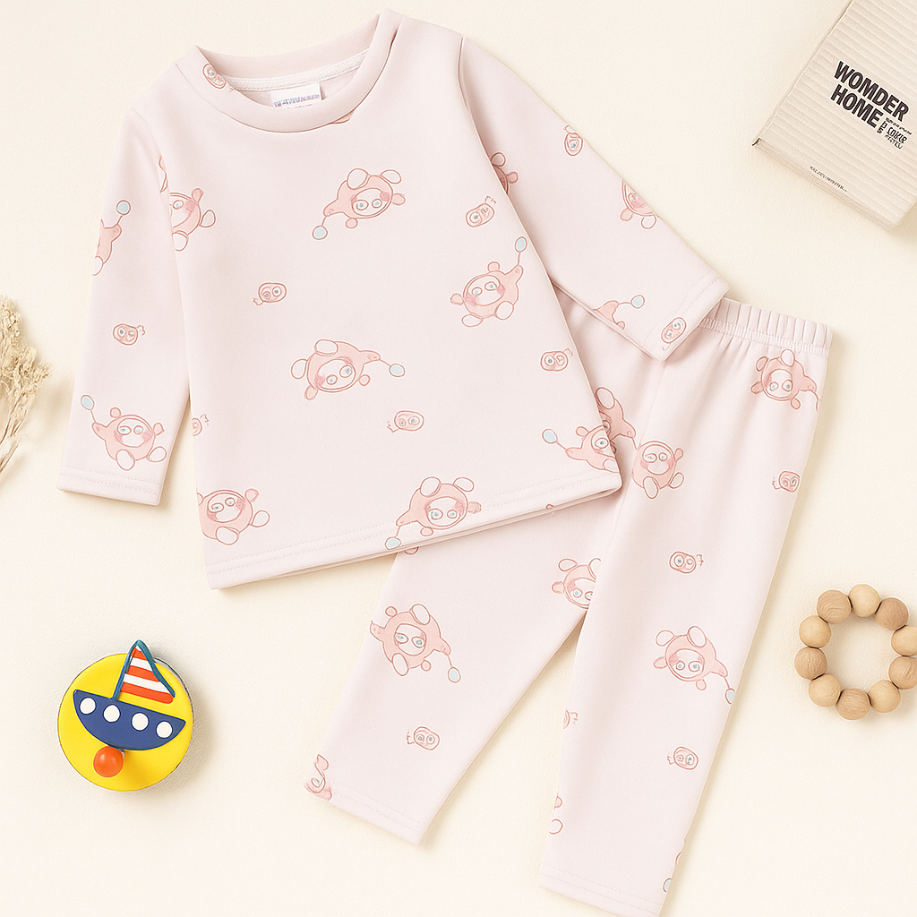 Baby Fleece Pajama Set Cartoon Baby Pink - Sunshine