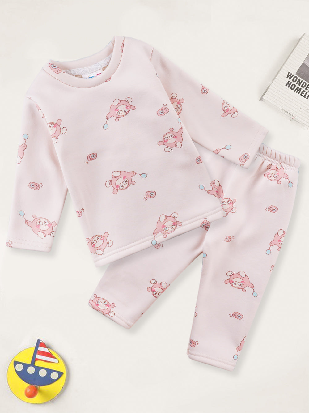 Baby Fleece Pajama Set Cartoon Baby Pink - Sunshine