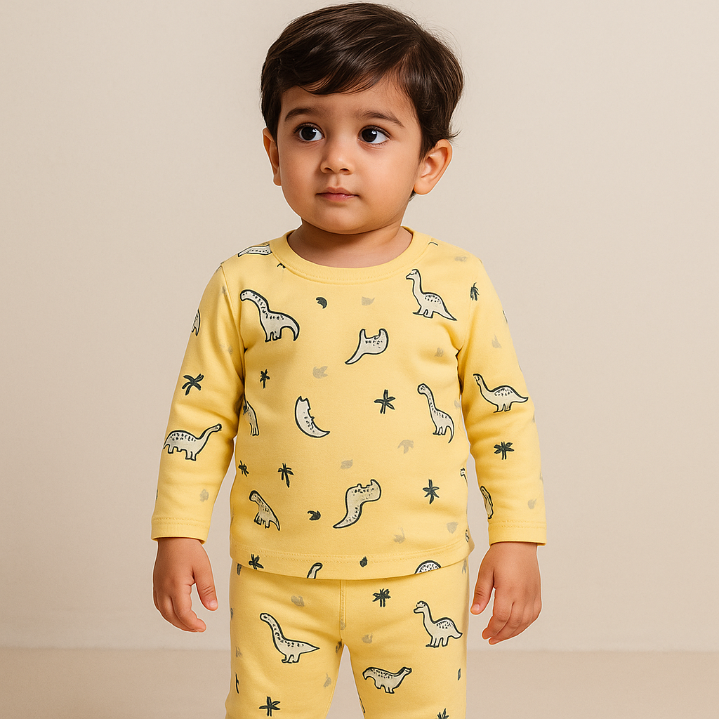 Baby Fleece Pajama Set Dino Yellow - Sunshine