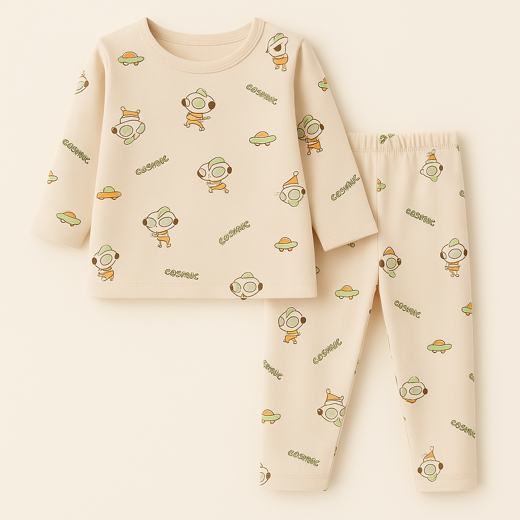 Baby Fleece Pajama Set Cartoon Beige - Sunshine