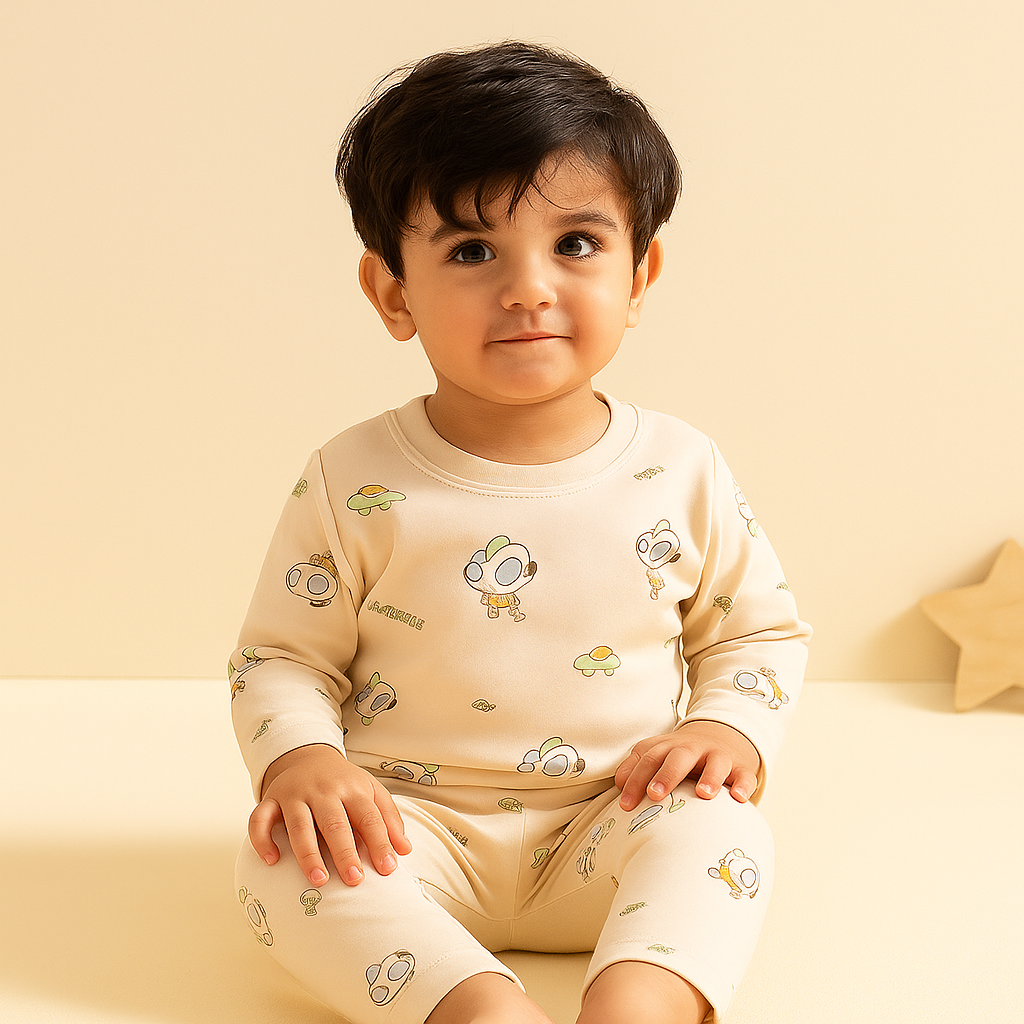 Baby Fleece Pajama Set Cartoon Beige - Sunshine