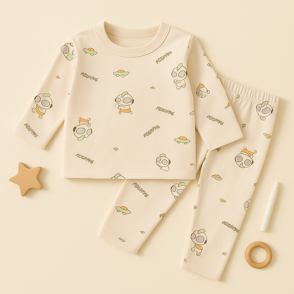 Baby Fleece Pajama Set Cartoon Beige - Sunshine