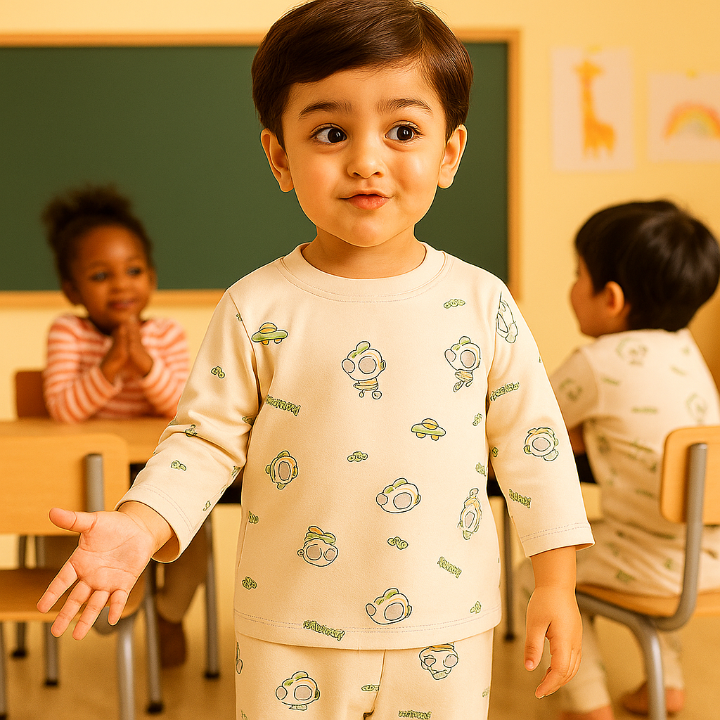 Baby Fleece Pajama Set Cartoon Beige - Sunshine