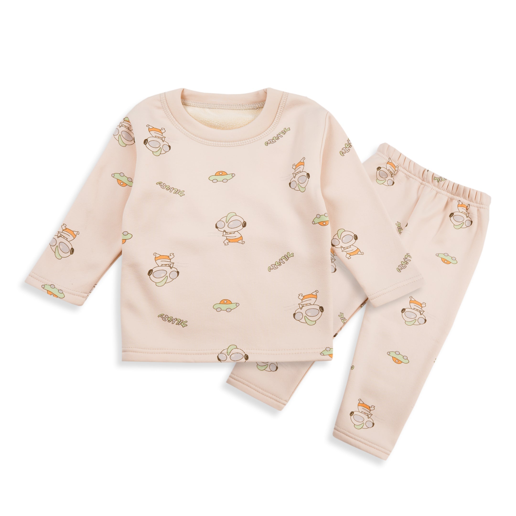 Baby Fleece Pajama Set Cartoon Beige - Sunshine