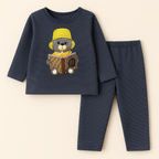 Baby Fleece Pajama Set Bear Strips Navy Blue - Sunshine