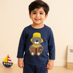 Baby Fleece Pajama Set Bear Strips Navy Blue - Sunshine