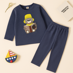 Baby Fleece Pajama Set Bear Strips Navy Blue - Sunshine