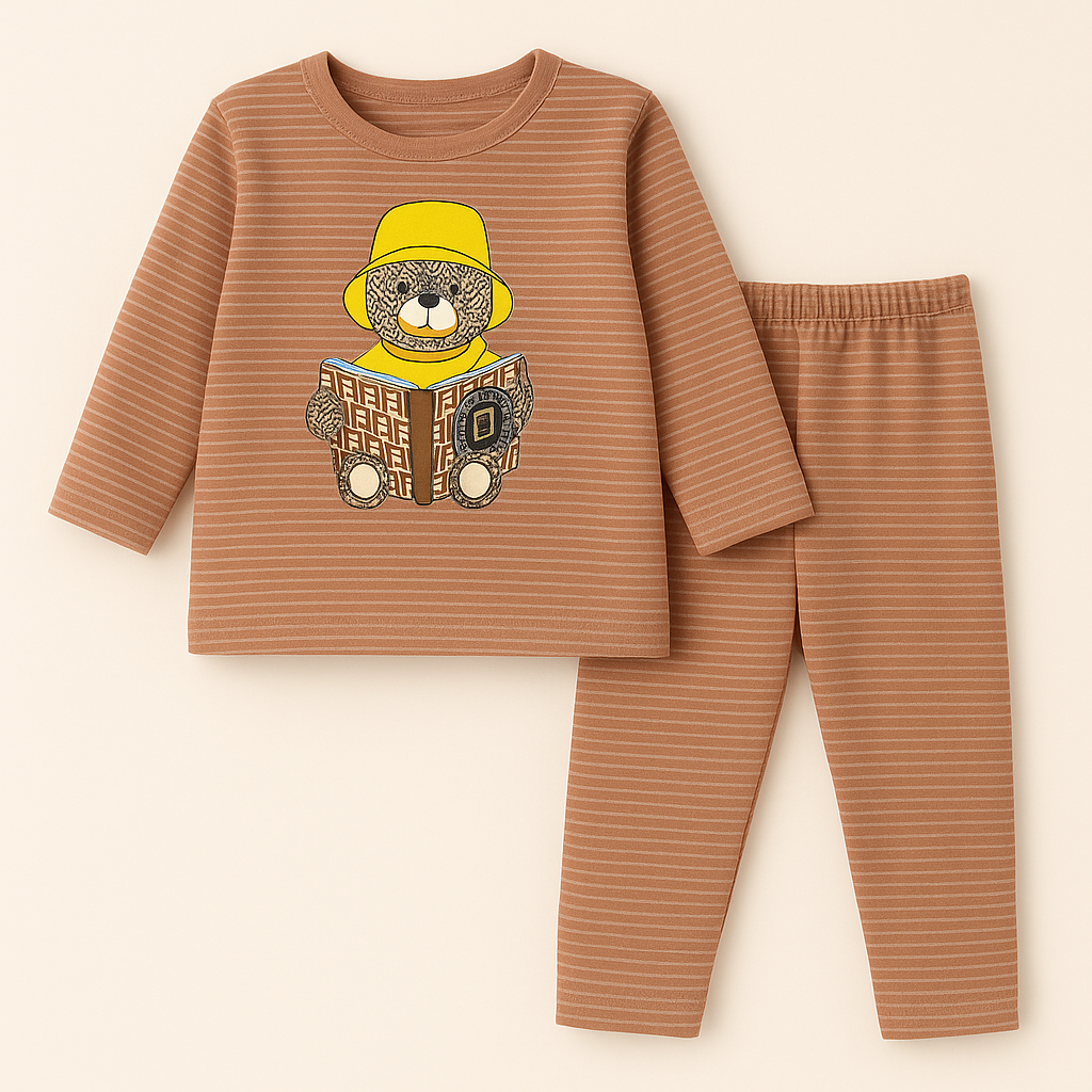 Baby Fleece Pajama Set Bear Strips Brown - Sunshine