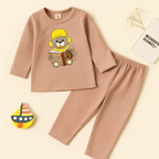Baby Fleece Pajama Set Bear Strips Brown - Sunshine