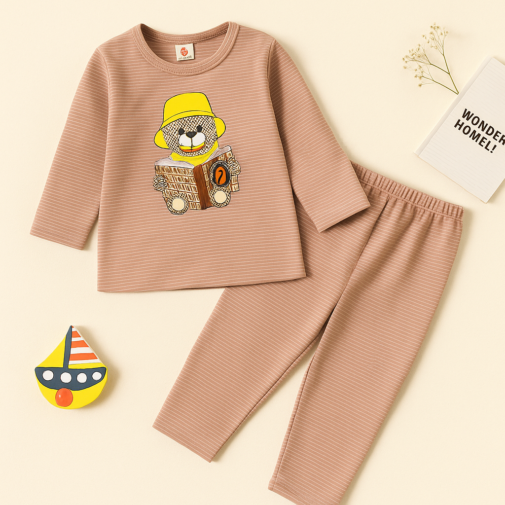 Baby Fleece Pajama Set Bear Strips Brown - Sunshine