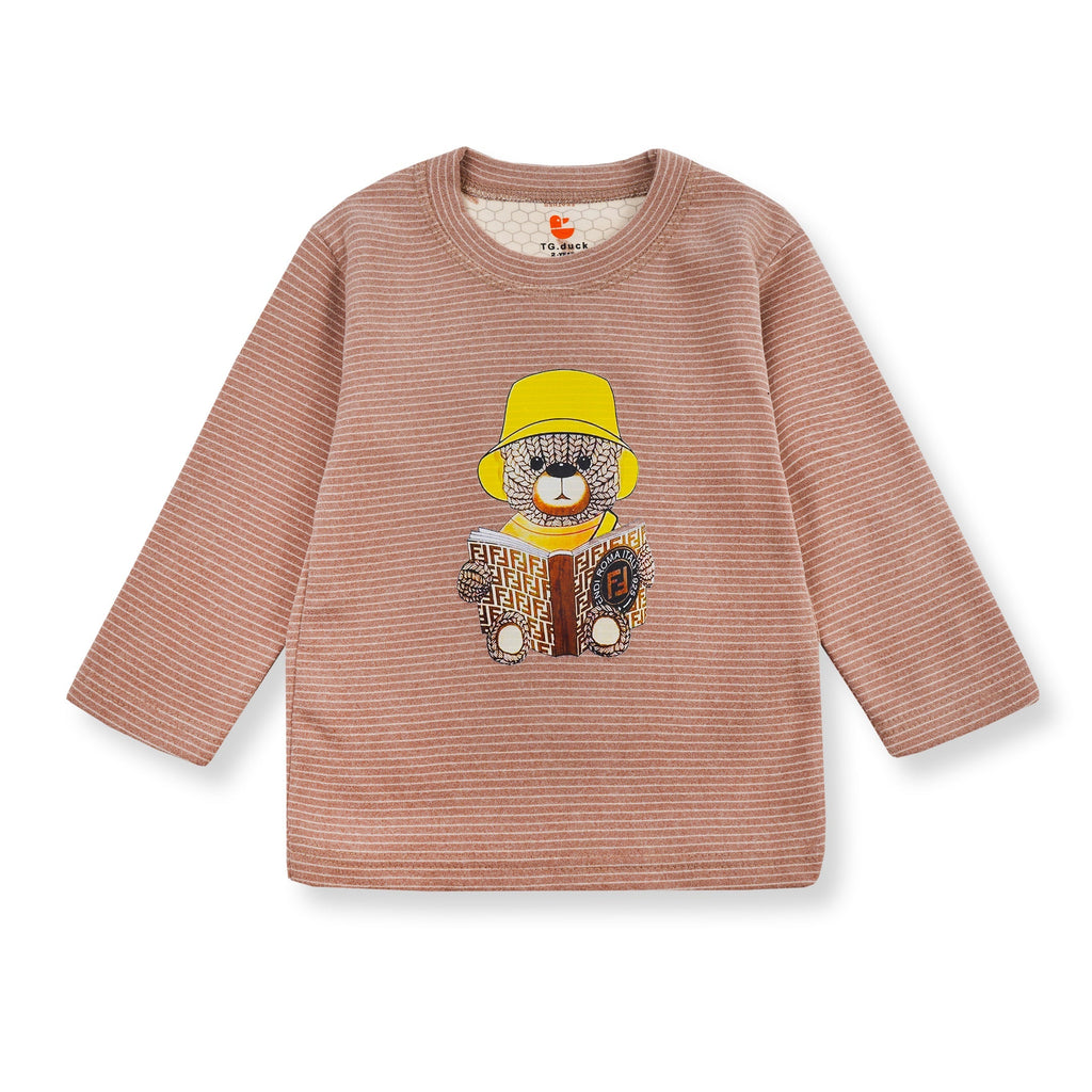 Baby Fleece Pajama Set Bear Strips Brown - Sunshine