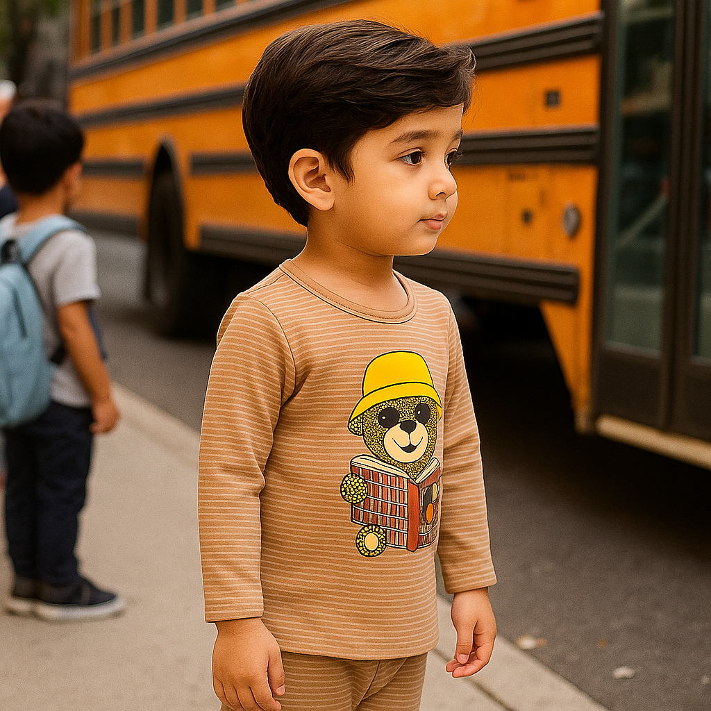 Baby Fleece Pajama Set Bear Strips Brown - Sunshine