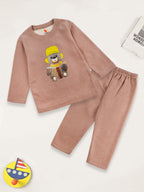 Baby Fleece Pajama Set Bear Strips Brown - Sunshine