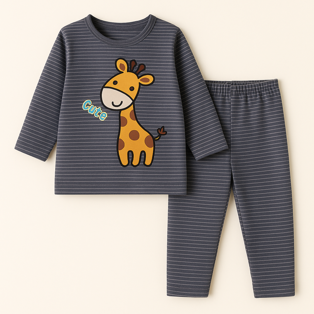 Baby Fleece Pajama Set Giraffe Stripes Navy Blue - Sunshine