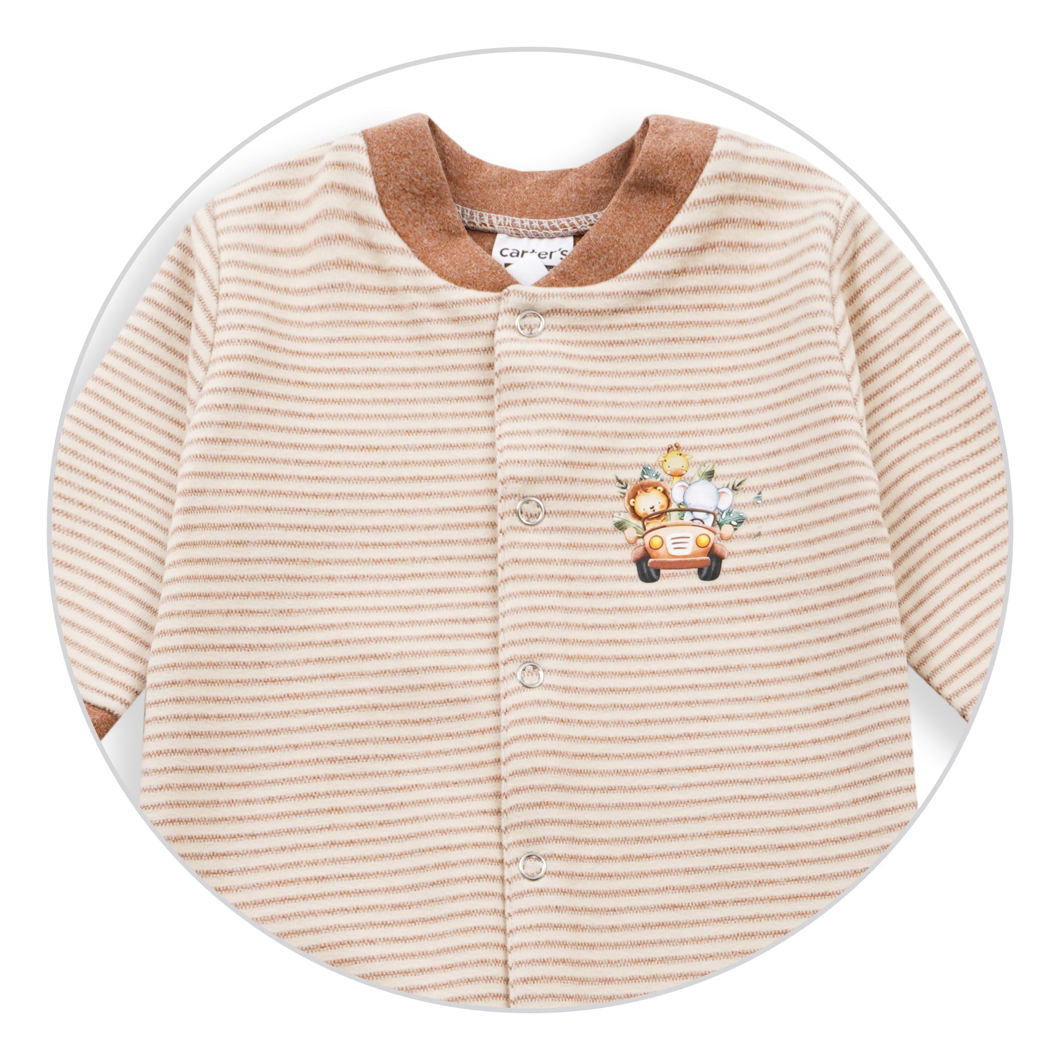 Baby Warm Full Body Sleepsuit Jeep Brown Stripes - Sunshine
