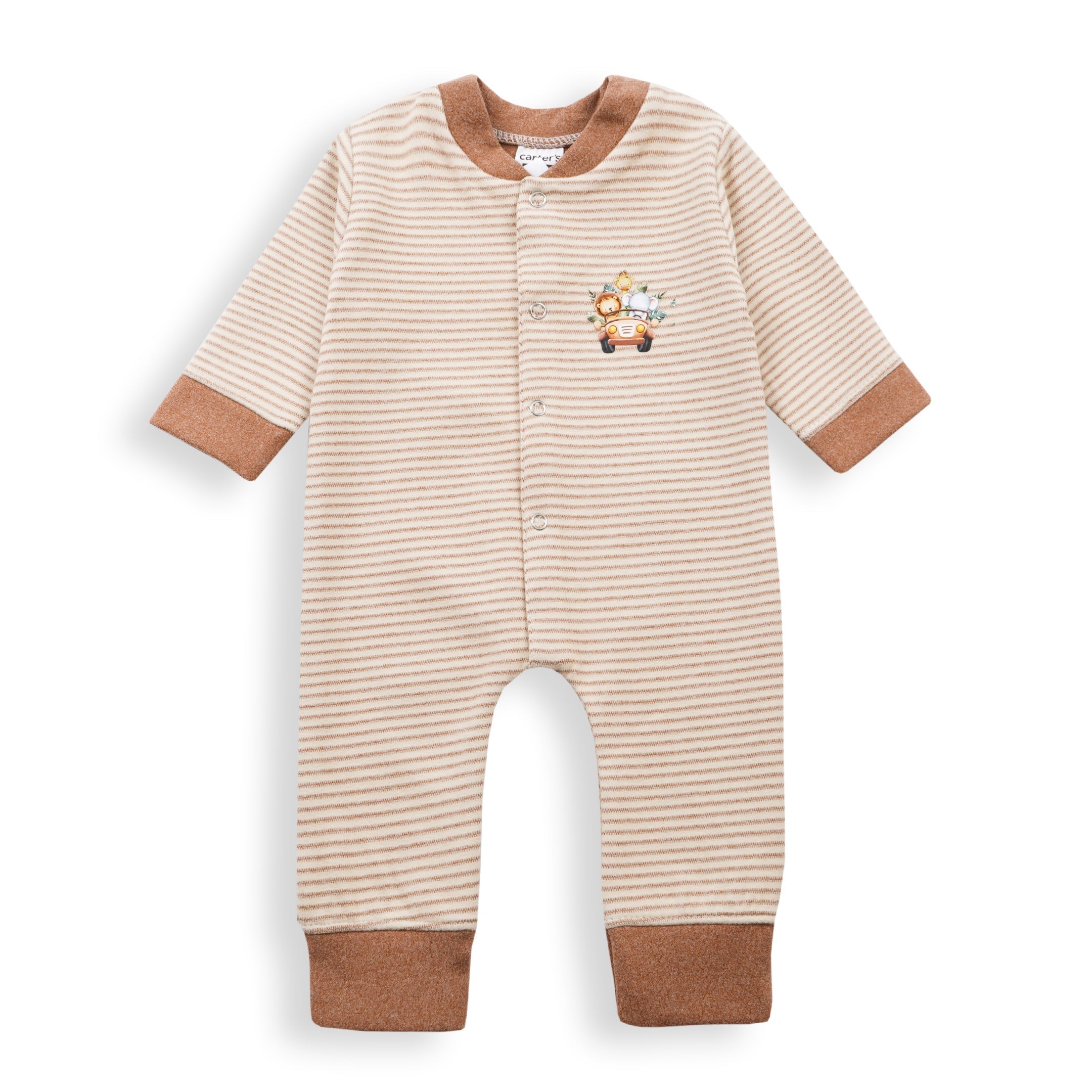 Baby Warm Full Body Sleepsuit Jeep Brown Stripes - Sunshine