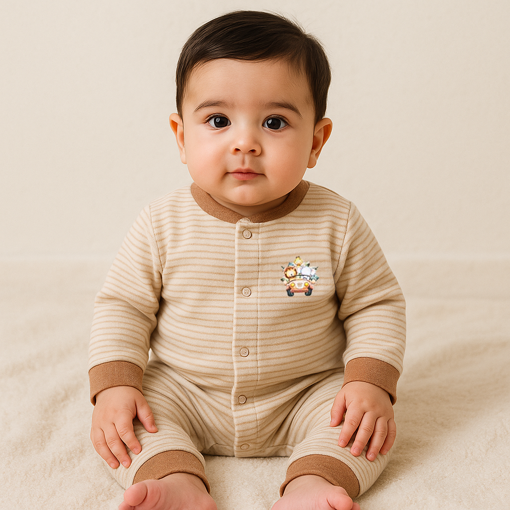 Baby Warm Full Body Sleepsuit Jeep Brown Stripes - Sunshine