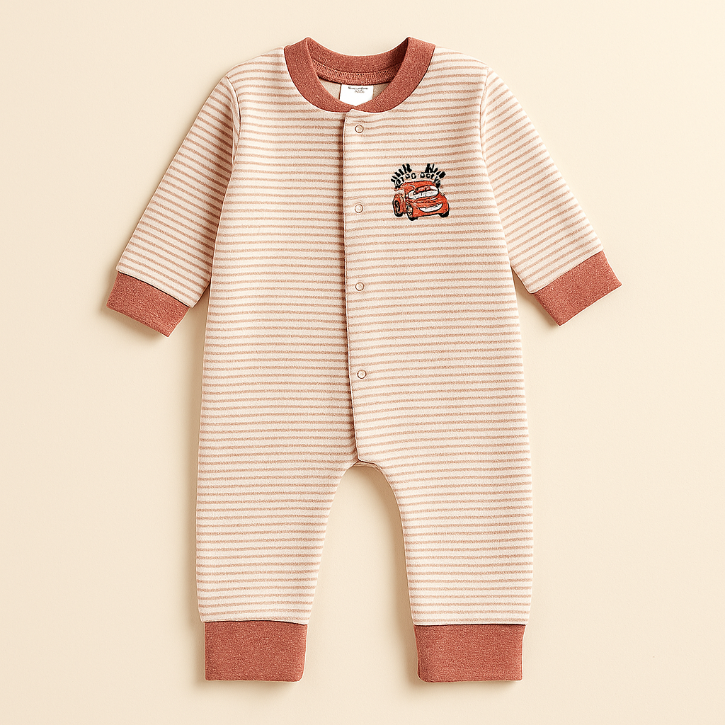Baby Warm Full Body Sleepsuit Car Peach Stripes - Sunshine