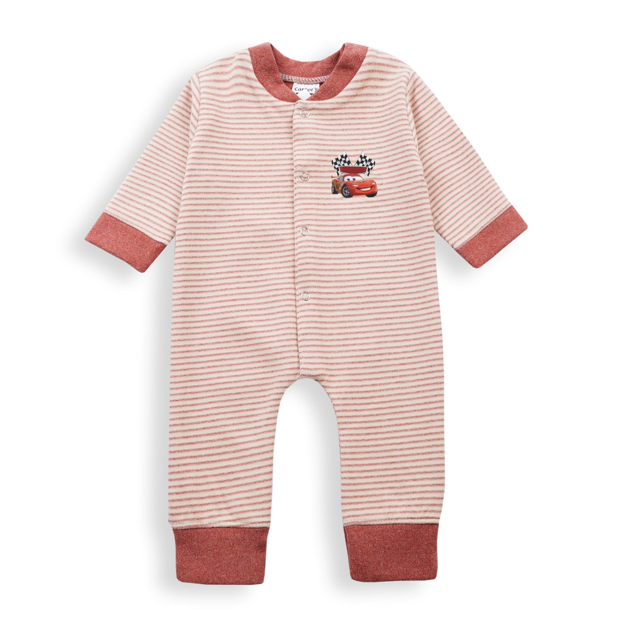 Baby Warm Full Body Sleepsuit Car Peach Stripes - Sunshine