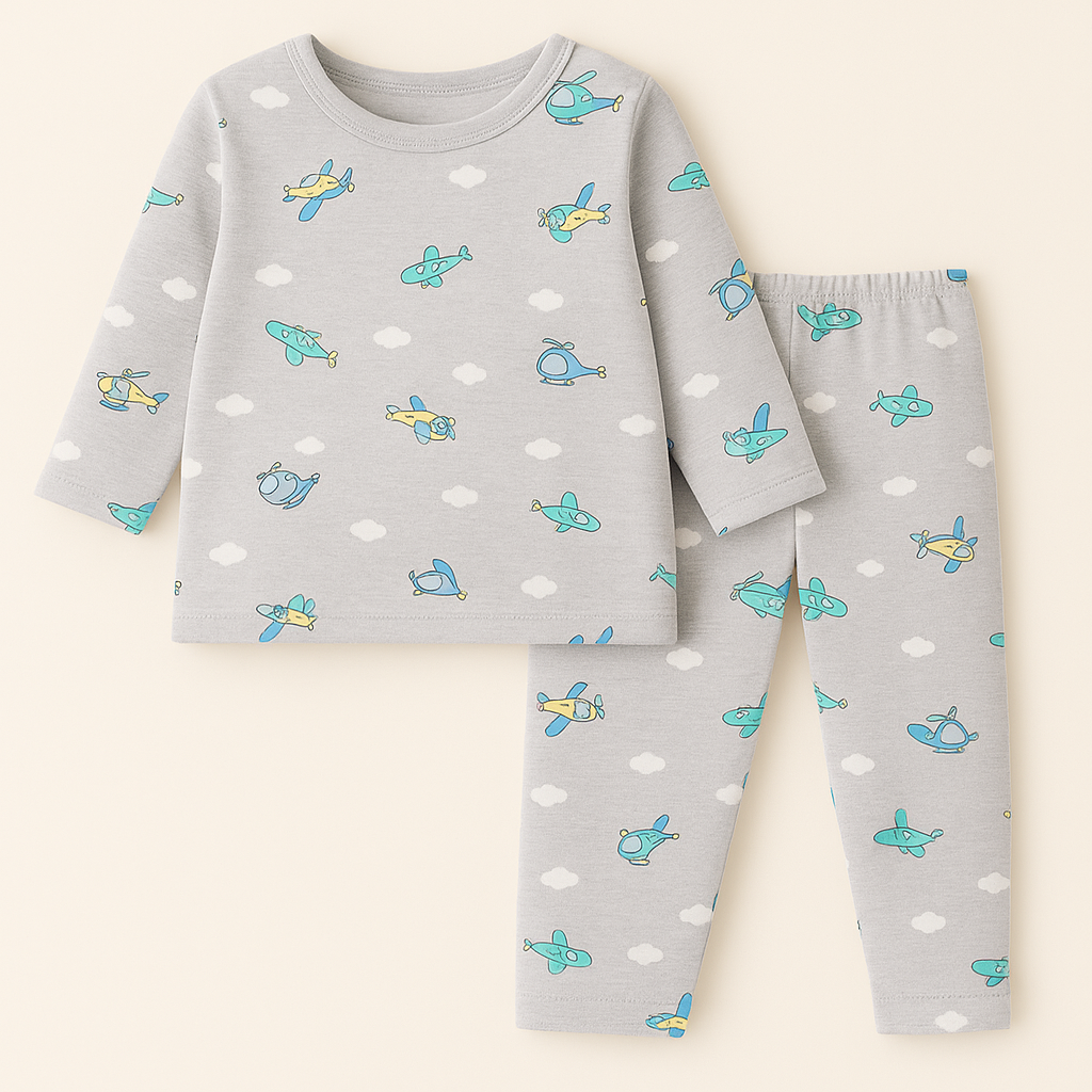 Baby Fleece Pajama Set Aeroplan Grey - Sunshine