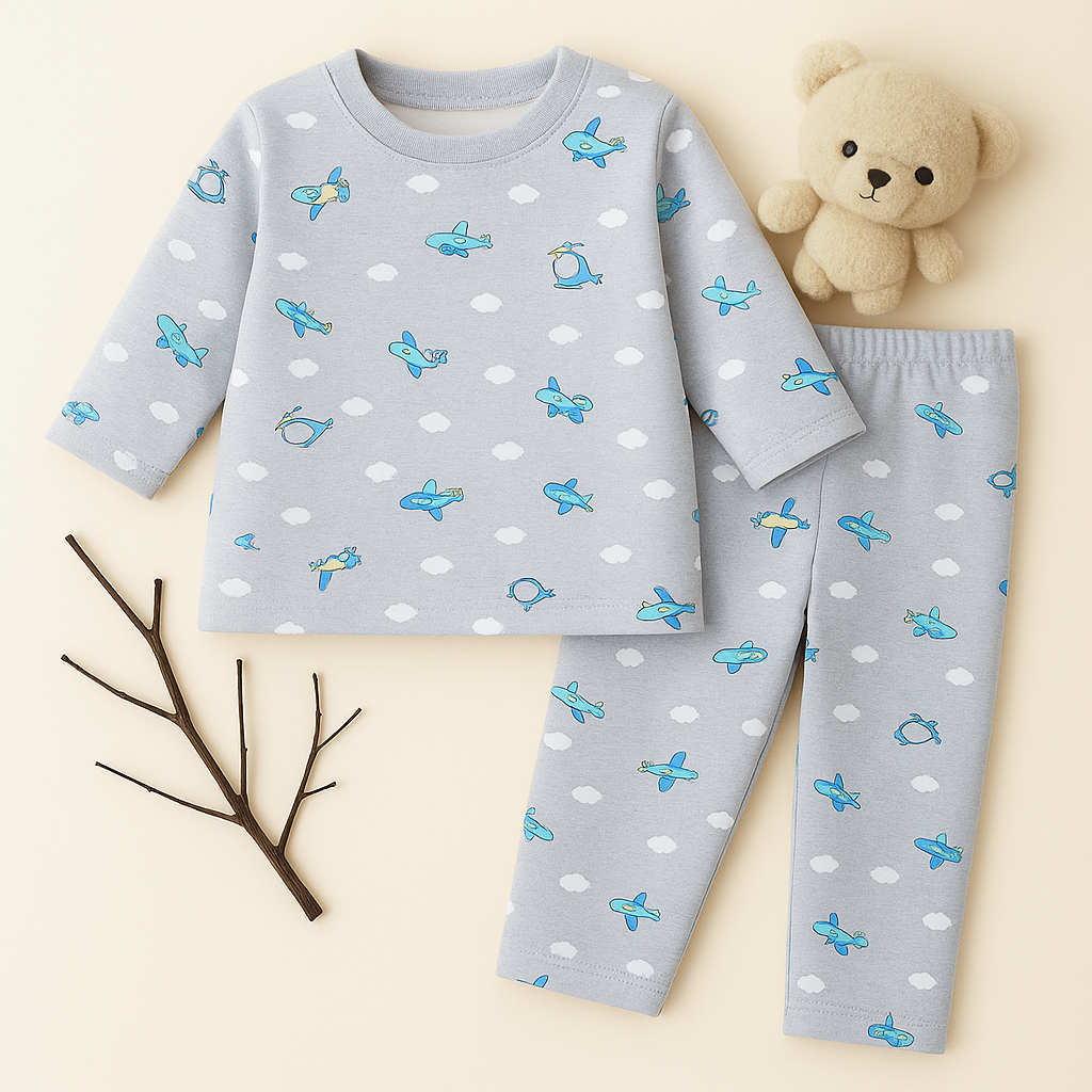 Baby Fleece Pajama Set Aeroplan Grey - Sunshine