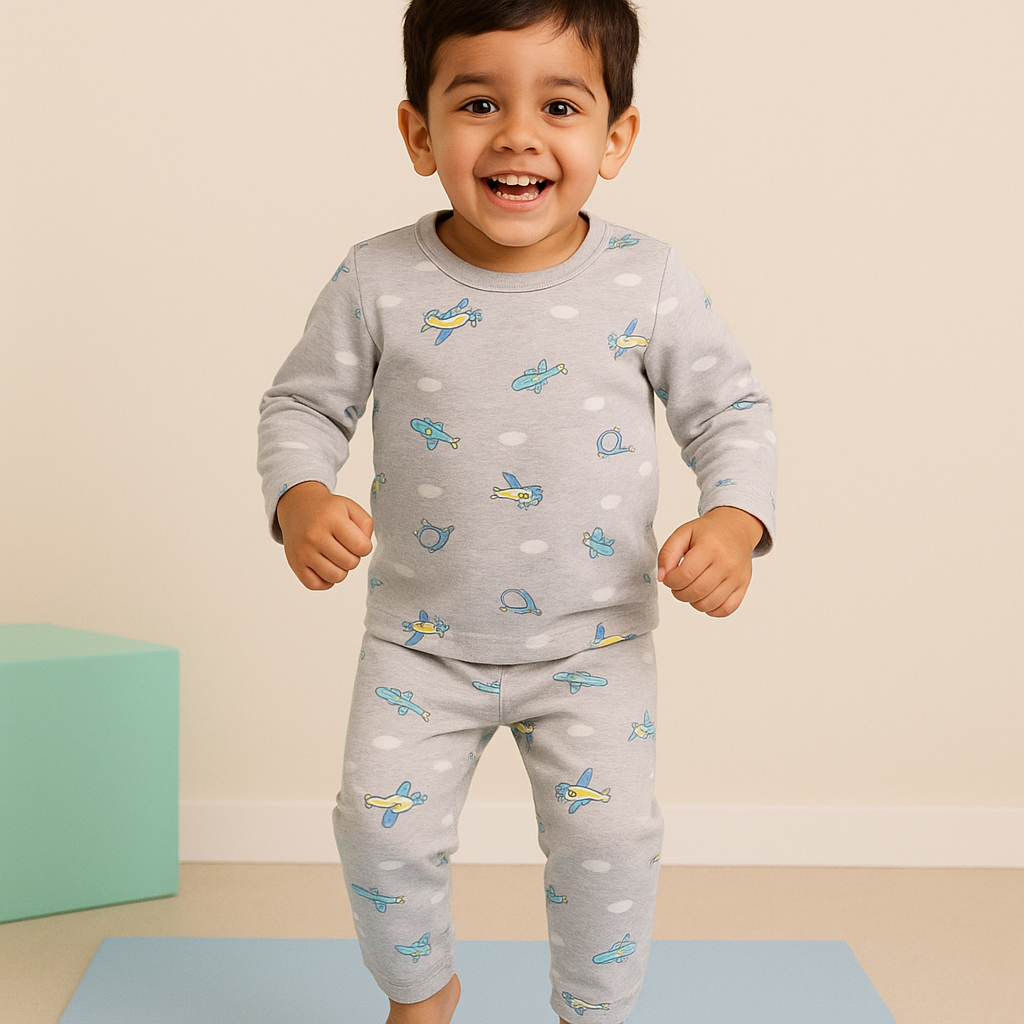 Baby Fleece Pajama Set Aeroplan Grey - Sunshine