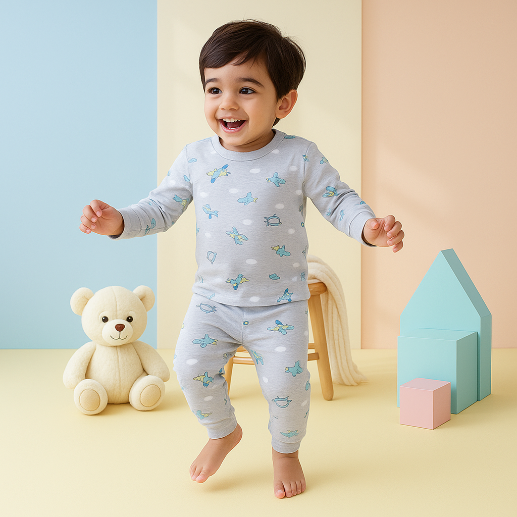 Baby Fleece Pajama Set Aeroplan Grey - Sunshine