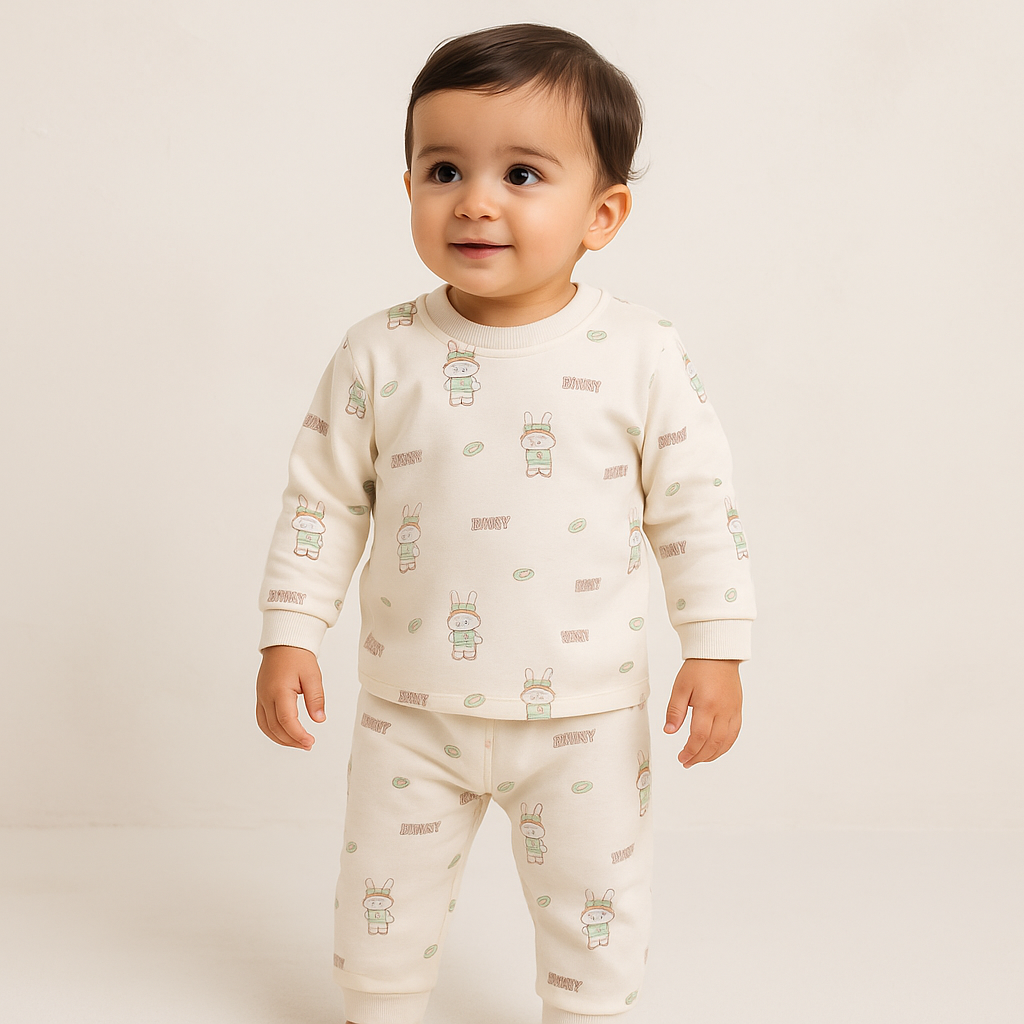 Baby Fleece Pajama Set Bunny Green - Sunshine