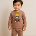 Baby Fleece Pajama Set Bear Strips Brown - Sunshine